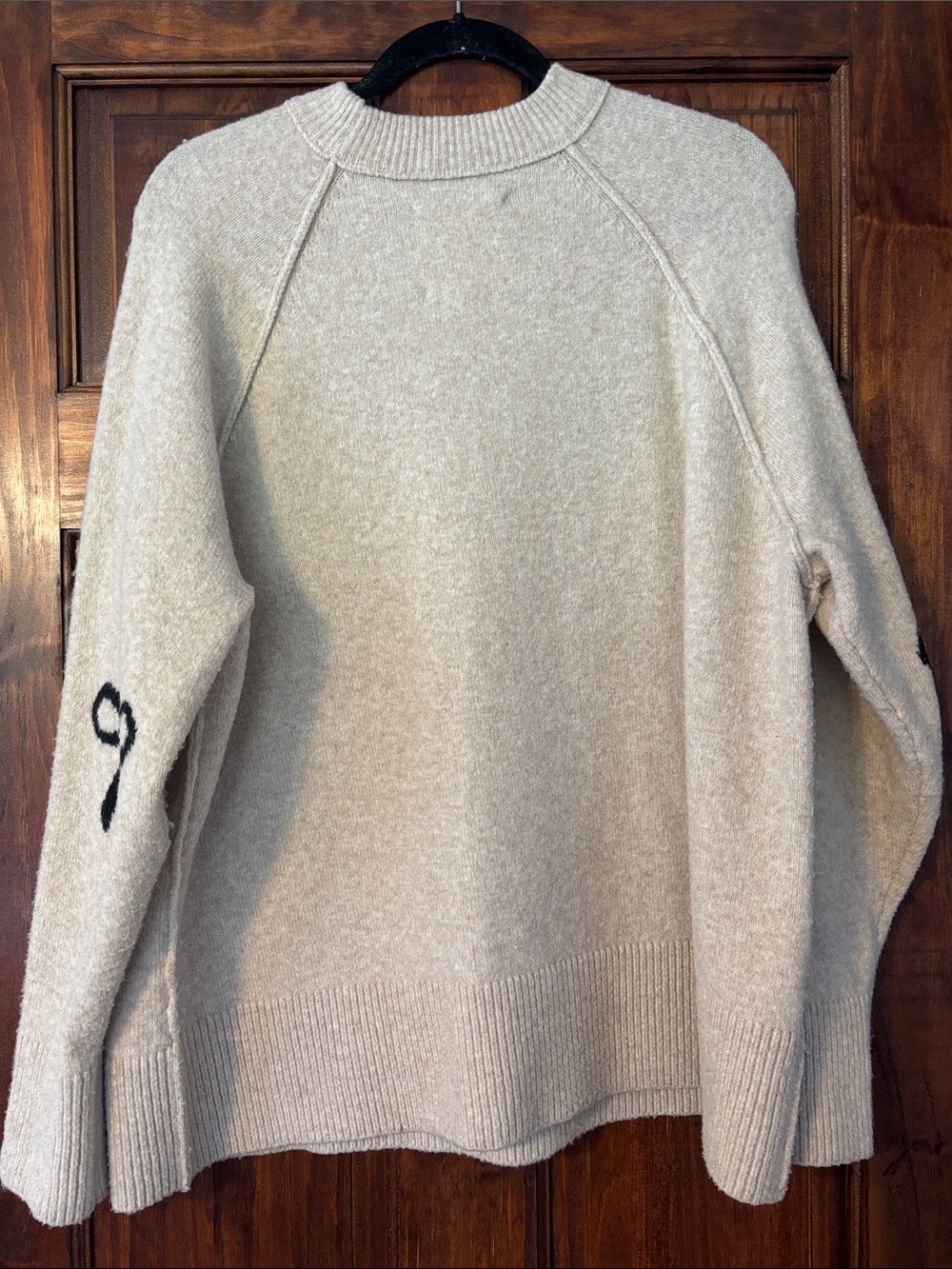 aerie Long Sleeve Cream Crewneck Sweater with Black Bow Sleeves S - Picture 7 of 8